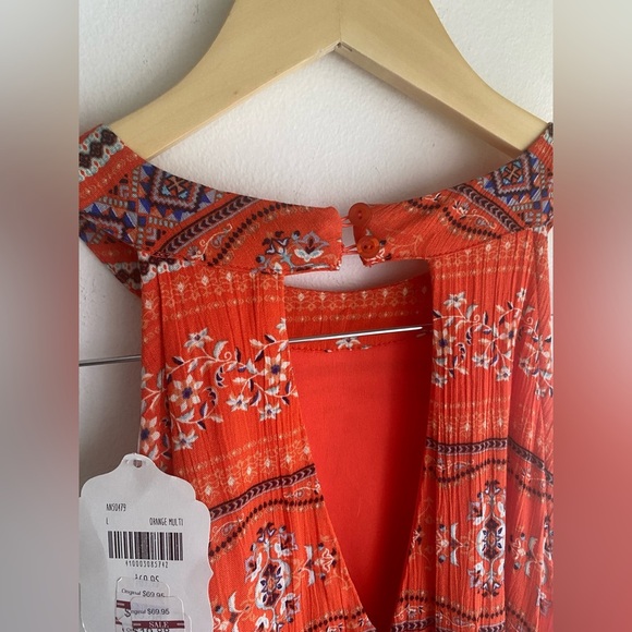 NWT Altar’d State Orange Halter Neck Shift Dress Mini Boho Flowy Size Large New - Picture 8 of 12